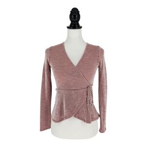 Caution To The Wind Y2K Striped Faux Wrapped Blouse Side Tie Womens Size Small‎